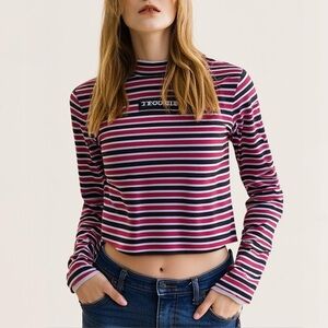 The Ragged Priest "Trouble" Velvet Soft Long Sleeve Striped Top Size Small